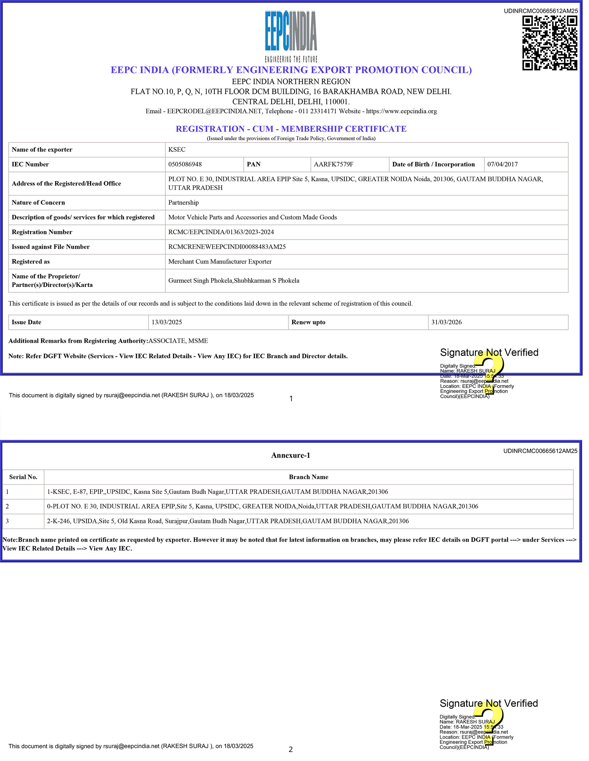 EEPC Registration-cum Membership Certificate