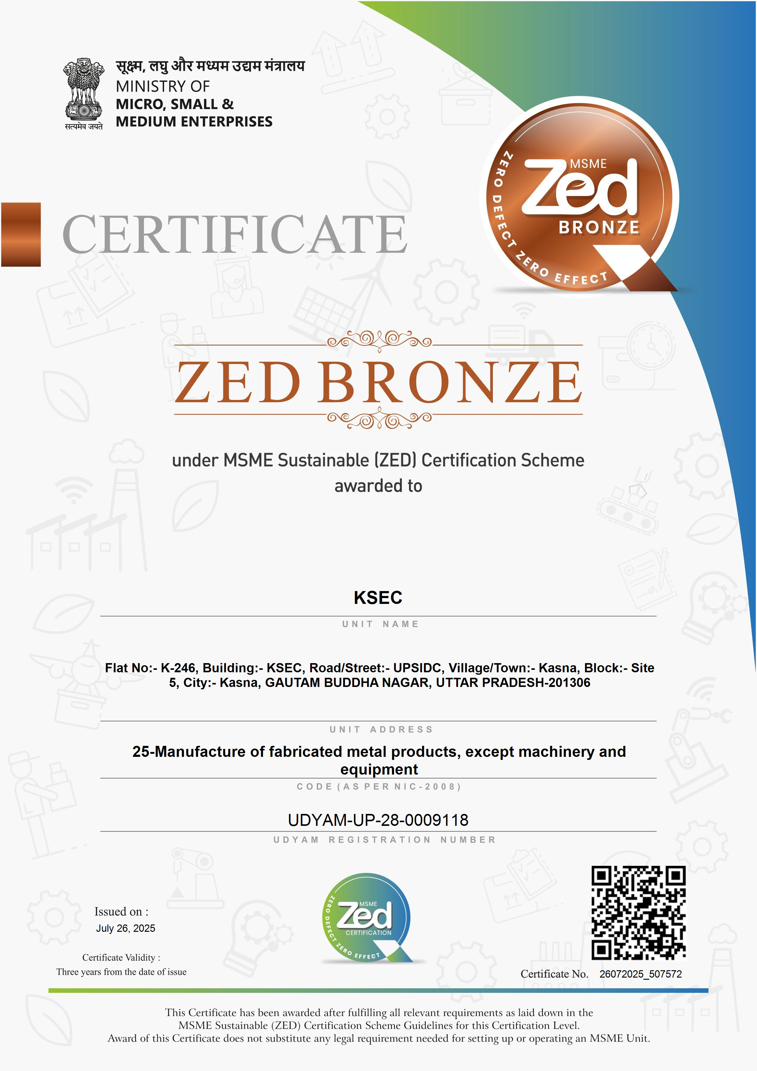 KSEC K 246 ZED Bronze Certificate